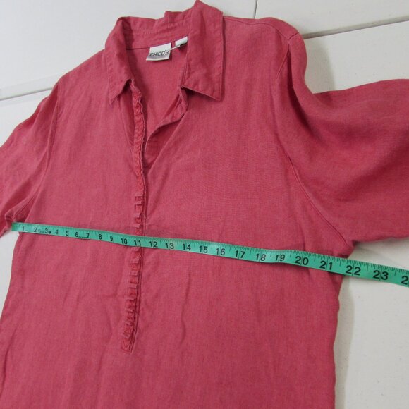 Chico's Stonewashed Red 100% Linen 3/4 Sleeve Tunic Top Size 2 (XL) - Picture 14 of 16